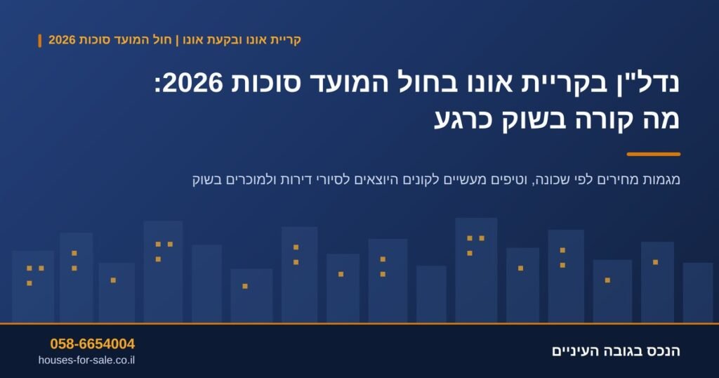 נדל”ן בקריית אונו בחול המועד סוכות 2026: מה קורה בשוק כרגע